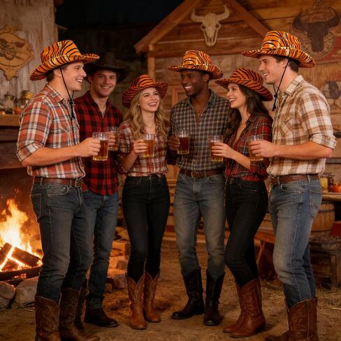 قبعة رعاة البقر بطباعة النمر واسعة الحواف قبعات راعية البقر الغربية مع حبل قابل للتعديل على شكل رعاة البقر للرجال والنساء in Kuwait