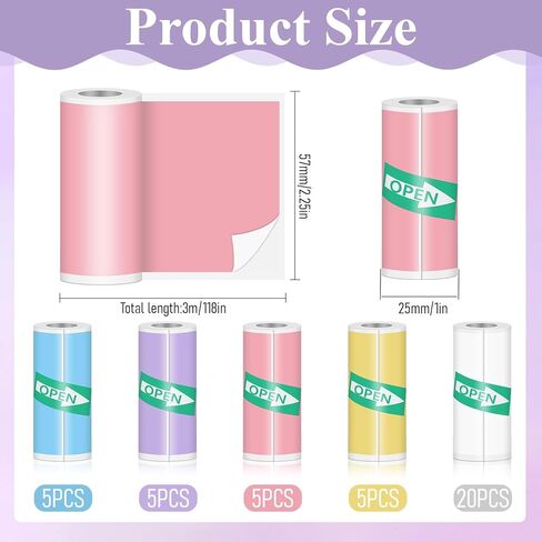 40 Rolls Mini Printer Thermal Sticker Paper, Self-Adhesive Thermal Printer Paper 20 Rolls of White & 20 Roll of Colour for Pocket Inkless Portable Printers to Print Photo To-do Lists Note in Saudi Arabia