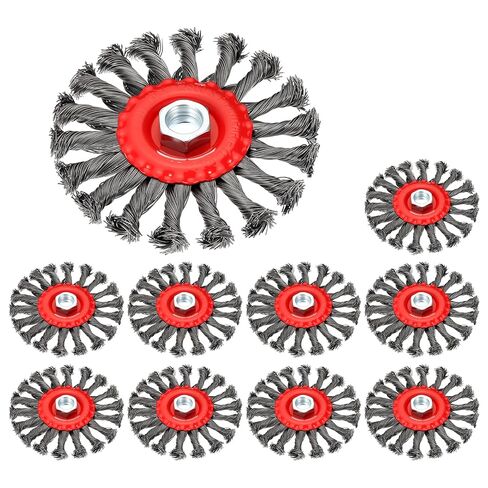 4.5 Inch Wire Wheel Brush for Grinder - 5 Pcs - Carbon Steel Knotted(0.02" Wire Size) Wire Wheel for Angle Grinder with 5/8"-11 Arbor - Good for Cleaning Rust Paint Abrasive(Red) in Kuwait