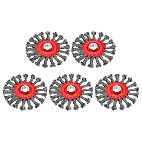 4.5 Inch Wire Wheel Brush for Grinder - 5 Pcs - Carbon Steel Knotted(0.02" Wire Size) Wire Wheel for Angle Grinder with 5/8"-11 Arbor - Good for Cleaning Rust Paint Abrasive(Red) in Kuwait