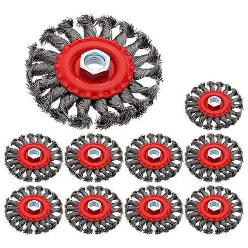 4.5 Inch Wire Wheel Brush for Grinder - 5 Pcs - Carbon Steel Knotted(0.02" Wire Size) Wire Wheel for Angle Grinder with 5/8"-11 Arbor - Good for Cleaning Rust Paint Abrasive(Red) in Kuwait