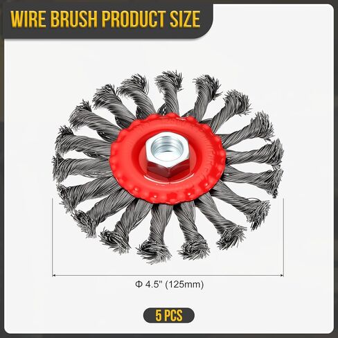 4.5 Inch Wire Wheel Brush for Grinder - 5 Pcs - Carbon Steel Knotted(0.02" Wire Size) Wire Wheel for Angle Grinder with 5/8"-11 Arbor - Good for Cleaning Rust Paint Abrasive(Red) in Kuwait