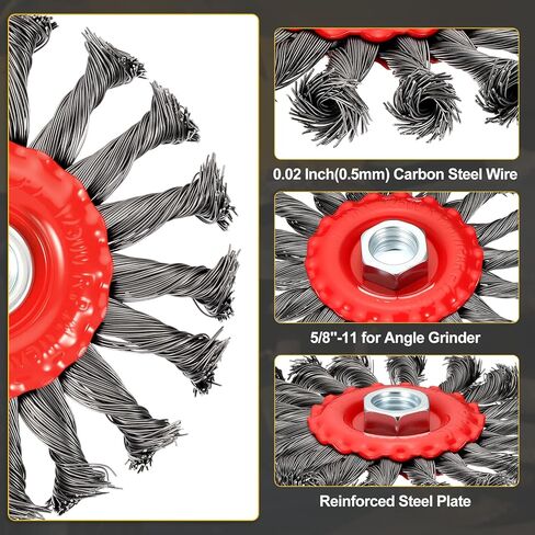 4.5 Inch Wire Wheel Brush for Grinder - 5 Pcs - Carbon Steel Knotted(0.02" Wire Size) Wire Wheel for Angle Grinder with 5/8"-11 Arbor - Good for Cleaning Rust Paint Abrasive(Red) in Kuwait