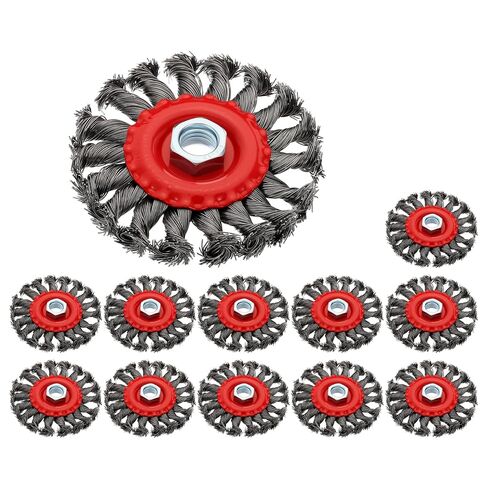 4.5 Inch Wire Wheel Brush for Grinder - 5 Pcs - Carbon Steel Knotted(0.02" Wire Size) Wire Wheel for Angle Grinder with 5/8"-11 Arbor - Good for Cleaning Rust Paint Abrasive(Red) in Kuwait