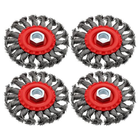 4.5 Inch Wire Wheel Brush for Grinder - 5 Pcs - Carbon Steel Knotted(0.02" Wire Size) Wire Wheel for Angle Grinder with 5/8"-11 Arbor - Good for Cleaning Rust Paint Abrasive(Red) in Kuwait