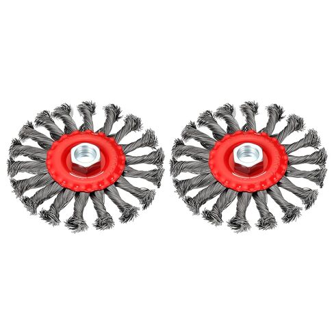 4.5 Inch Wire Wheel Brush for Grinder - 5 Pcs - Carbon Steel Knotted(0.02" Wire Size) Wire Wheel for Angle Grinder with 5/8"-11 Arbor - Good for Cleaning Rust Paint Abrasive(Red) in Kuwait