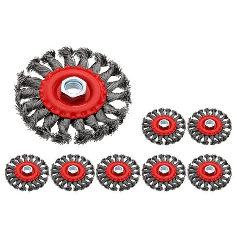 4.5 Inch Wire Wheel Brush for Grinder - 5 Pcs - Carbon Steel Knotted(0.02" Wire Size) Wire Wheel for Angle Grinder with 5/8"-11 Arbor - Good for Cleaning Rust Paint Abrasive(Red) in Kuwait
