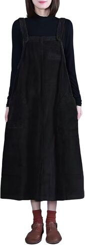 ebossy Women's Casual Loose Corduroy Maxi Dress Spaghetti Strap Back Slit Overall Dress with Pockets in Saudi Arabia