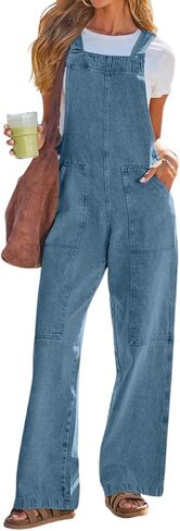 CHOUYATOU Women's Distressed Adjustable Strap Denim Bib Overall Western Patchwork Wide Leg Jeans Jumpsuits in Saudi Arabia
