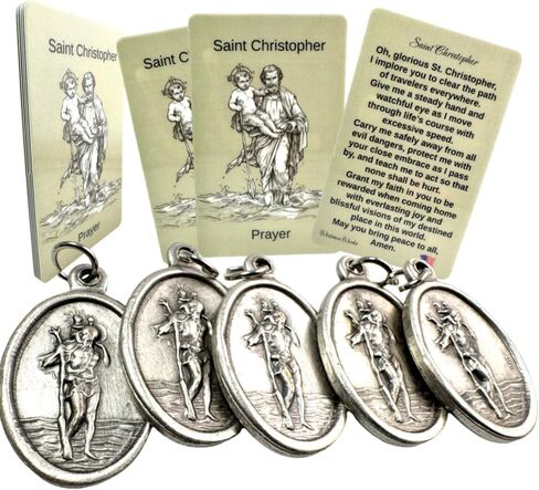 Westmon Works St Christopher Medal Set Italian Metal Medallions with USA Made Laminated Holy Card, Pack of 5 in Saudi Arabia