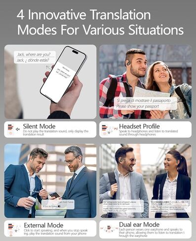 سماعات أذن للترجمة في الوقت الحقيقي بتقنية الذكاء الاصطناعي، 144 لغة ولهجة، استجابة سريعة 0.5 ثانية، جهاز مترجم لغة بدقة 98% للسفر والأعمال والتعلم، سماعة رأس مترجم بلوتوث لاسلكية in Kuwait