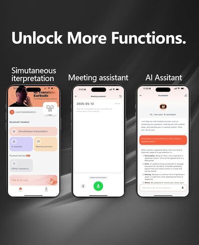 سماعات أذن للترجمة في الوقت الحقيقي بتقنية الذكاء الاصطناعي، 144 لغة ولهجة، استجابة سريعة 0.5 ثانية، جهاز مترجم لغة بدقة 98% للسفر والأعمال والتعلم، سماعة رأس مترجم بلوتوث لاسلكية in Kuwait