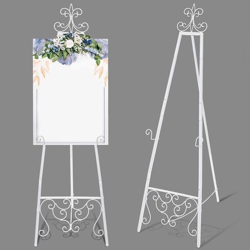 White Easel Stand for Wedding Sign, 55'' Adjustable Vintage Scroll Floor Display Stand with Chain Support for Welcome Poster, Photo, Art, Decorative Event Display in Saudi Arabia