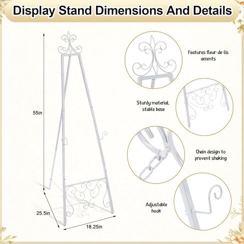 White Easel Stand for Wedding Sign, 55'' Adjustable Vintage Scroll Floor Display Stand with Chain Support for Welcome Poster, Photo, Art, Decorative Event Display in Saudi Arabia