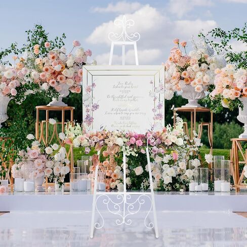 White Easel Stand for Wedding Sign, 55'' Adjustable Vintage Scroll Floor Display Stand with Chain Support for Welcome Poster, Photo, Art, Decorative Event Display in Saudi Arabia