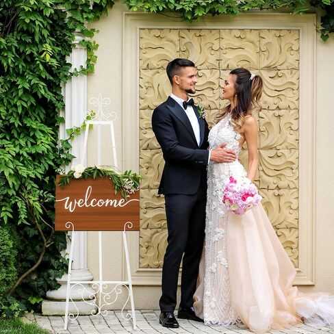 White Easel Stand for Wedding Sign, 55'' Adjustable Vintage Scroll Floor Display Stand with Chain Support for Welcome Poster, Photo, Art, Decorative Event Display in Saudi Arabia