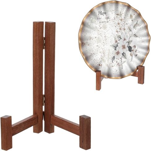 Wooden Plate Stands for Display, 7 Inch Plate Holders for Displaying, Rustic Folding Decorative Picture Frame Stand Easel Display Stand Wood Tabletop Saucer Rack for Platter, Dish, Photo, Plaque in Saudi Arabia