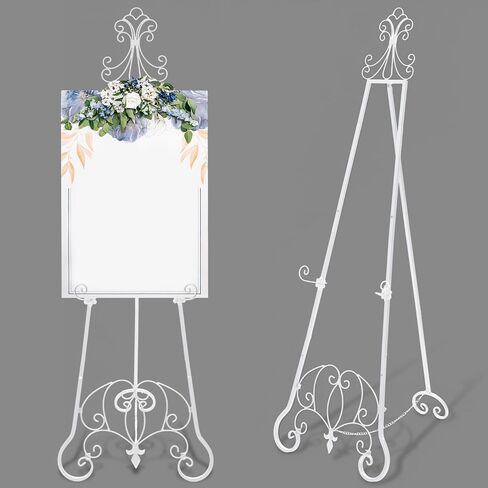 White Easel Stand for Wedding Sign, 55'' Adjustable Vintage Scroll Floor Display Stand with Chain Support for Welcome Poster, Photo, Art, Decorative Event Display in Saudi Arabia
