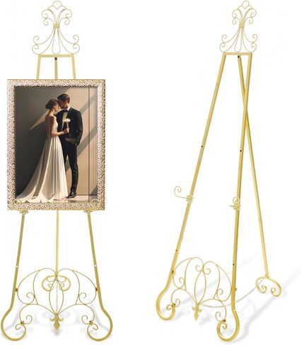 White Easel Stand for Wedding Sign, 55'' Adjustable Vintage Scroll Floor Display Stand with Chain Support for Welcome Poster, Photo, Art, Decorative Event Display in Saudi Arabia