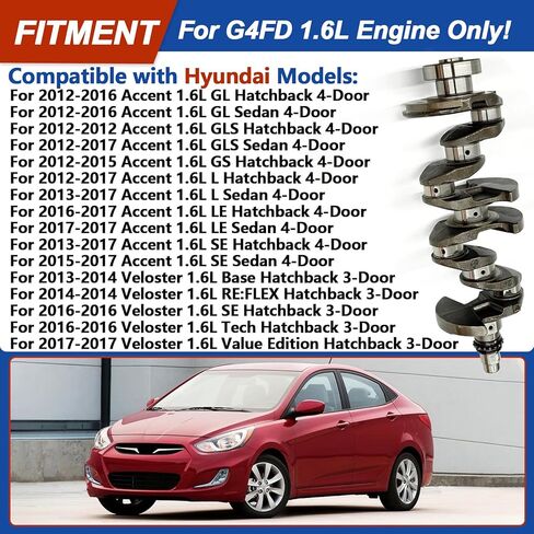 G4FD 1.6L Engine Overhaul Rebuild Kit with Crankshaft & Connecting Rods Set for 2012-2017 Hyundai Accent Veloster for Kia Rio Soul, Includes (Piston, valve), Replace 23110-2B610 23510-2B000 in Saudi Arabia