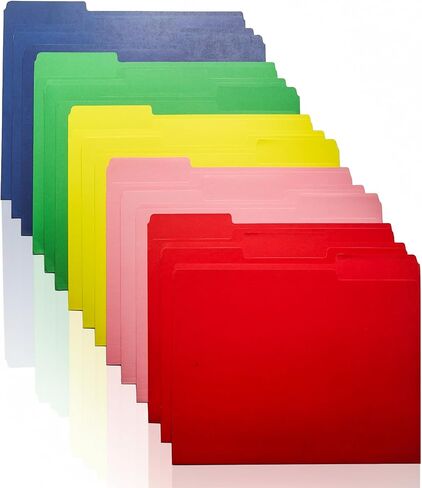 مجلدات ملفات ملونة 15 حزمة - 5 ألوان متنوعة - حجم الحروف، علامات تبويب 1/3 قطع - مجلدات ورقية - مجموعة ساطعة: أحمر، أخضر، أصفر، وردي، أزرق (مجموعة ساطعة) in Kuwait