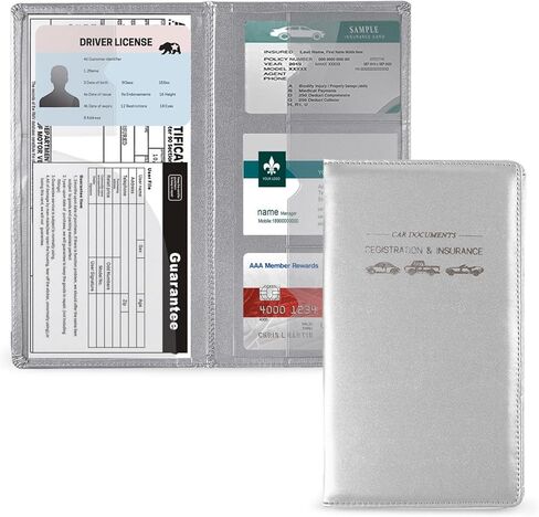 حامل بطاقات تسجيل وتأمين السيارة من الجلد الفاخر من GNEGNI - منظم مستندات السيارة لصندوق القفازات، محفظة الأعمال الورقية المدمجة لشاحنة السيارة SUV (أزرق داكن) in Kuwait