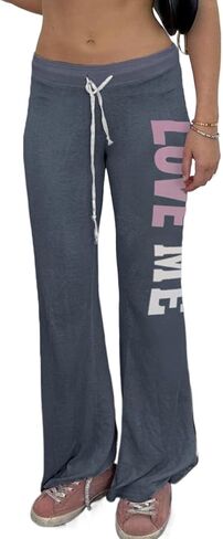 المرأة Sweatpants Y2K مريح مضيئة اليوغا السراويل Bootcut طماق الرباط منخفضة الارتفاع بنطال ذو قصة أرجل واسعة صالة الشارع الشهير in Kuwait