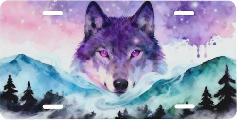لوحة ترخيص أمامية من Starry Sky Wolf Forest، لوحات ترخيص تزيين السيارة، ملحقات ديكور معدنية من الألومنيوم، غطاء علامة زينة جديدة مع 4 فتحات للرجال والنساء، مقاس 6 بوصات × 12 بوصة in Kuwait