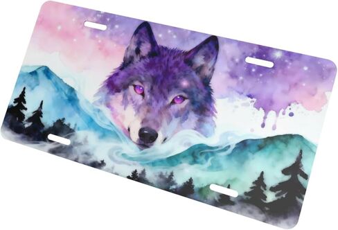 لوحة ترخيص أمامية من Starry Sky Wolf Forest، لوحات ترخيص تزيين السيارة، ملحقات ديكور معدنية من الألومنيوم، غطاء علامة زينة جديدة مع 4 فتحات للرجال والنساء، مقاس 6 بوصات × 12 بوصة in Kuwait
