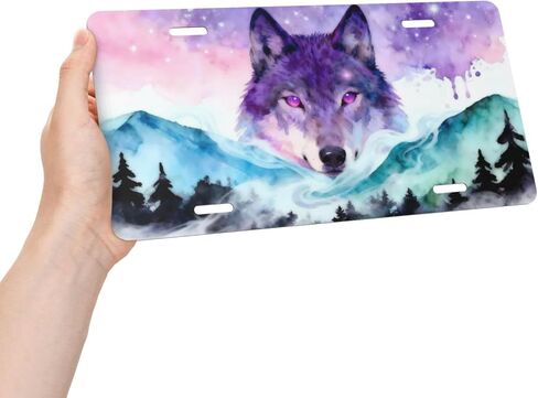 لوحة ترخيص أمامية من Starry Sky Wolf Forest، لوحات ترخيص تزيين السيارة، ملحقات ديكور معدنية من الألومنيوم، غطاء علامة زينة جديدة مع 4 فتحات للرجال والنساء، مقاس 6 بوصات × 12 بوصة in Kuwait