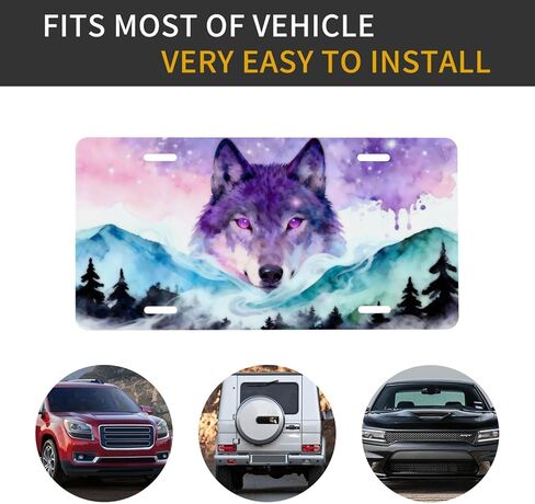 لوحة ترخيص أمامية من Starry Sky Wolf Forest، لوحات ترخيص تزيين السيارة، ملحقات ديكور معدنية من الألومنيوم، غطاء علامة زينة جديدة مع 4 فتحات للرجال والنساء، مقاس 6 بوصات × 12 بوصة in Kuwait