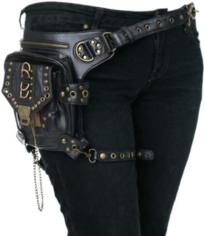 Black Fanny Waist Bag for Women of Steampunk Punk Rock Fashion Multiway Carry Style (black stud) in Saudi Arabia