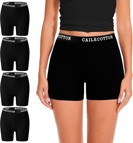 CAILECOTTON Womens Underwear Cotton Boxer Briefs for Women High Waisted Boy Short Panties Strech Breathable - 4 pack in Saudi Arabia