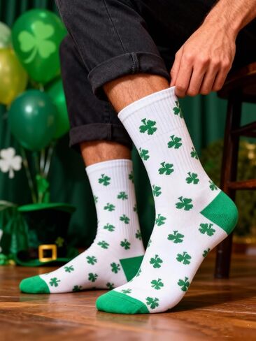 St Patricks Day Socks Men Lucky Clover Cotton Socks, 2-Pairs clover in Saudi Arabia