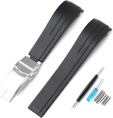 20 ملم 21 ملم 22 ملم نهاية منحنية من المطاط حزام ساعة قابل للتعديل في اتجاهين استبدال حزام الساعة مع مشبك نشر مناسب صغير متوسط ​​كبير معصم للرجال والنساء بديل ساعة وسوار معصم عالمي بدون فجوة in Kuwait