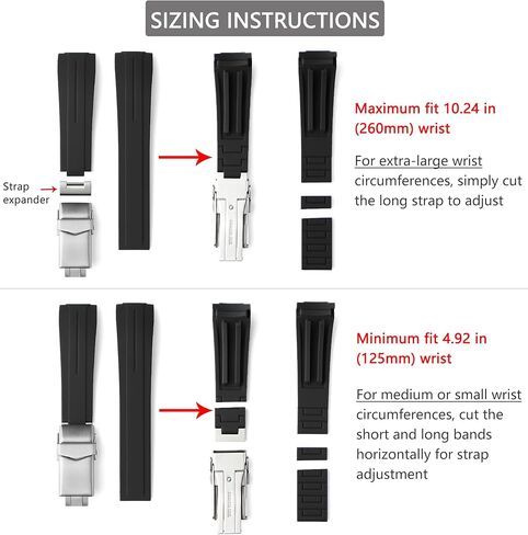 20 ملم 21 ملم 22 ملم نهاية منحنية من المطاط حزام ساعة قابل للتعديل في اتجاهين استبدال حزام الساعة مع مشبك نشر مناسب صغير متوسط ​​كبير معصم للرجال والنساء بديل ساعة وسوار معصم عالمي بدون فجوة in Kuwait