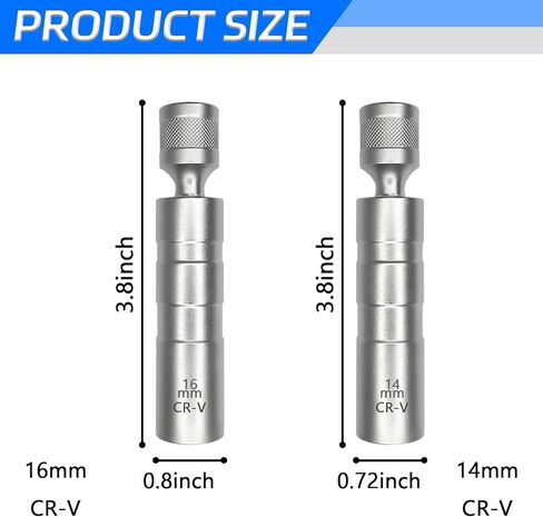 14mm&16mm Spark Plug Socket, Thin Wall Magnetic Swivel Spark Plug Socket Set, Universal Joint 12 Point 3/8" Drive Spark Plug Removal Tool Compatible with BMW Nissan and More, Car Accessories in Saudi Arabia