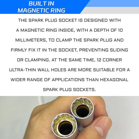 14mm&16mm Spark Plug Socket, Thin Wall Magnetic Swivel Spark Plug Socket Set, Universal Joint 12 Point 3/8" Drive Spark Plug Removal Tool Compatible with BMW Nissan and More, Car Accessories in Saudi Arabia