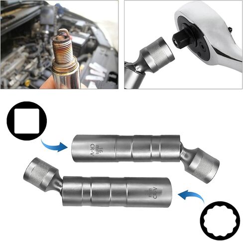 14mm&16mm Spark Plug Socket, Thin Wall Magnetic Swivel Spark Plug Socket Set, Universal Joint 12 Point 3/8" Drive Spark Plug Removal Tool Compatible with BMW Nissan and More, Car Accessories in Saudi Arabia