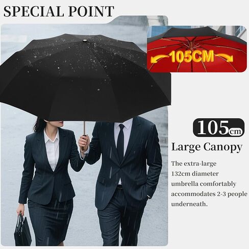 Golf Large Business Travel Folding Umbrella with Luxurious Gold Handle,Auto Open/Close, Rain/Sun,Portable,Compact,UV Protection,UPF50+,Zipper Sleeve,Strong10 Ribs, Women/Men,Backpack/Car in Saudi Arabia