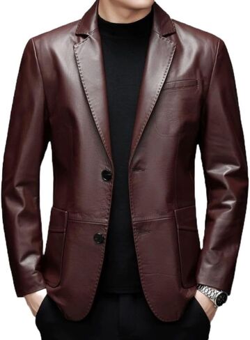 Genuine Cowhide Leather Business Suit Casual Brown Coat Jacket for Men in Saudi Arabia