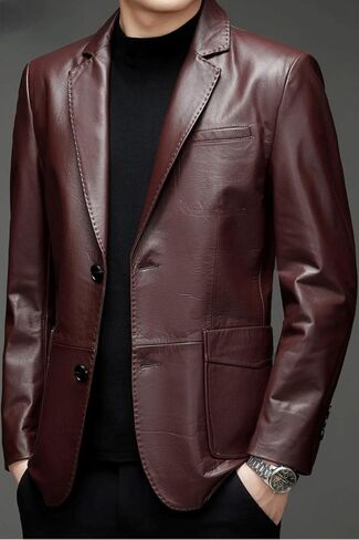 Genuine Cowhide Leather Business Suit Casual Brown Coat Jacket for Men in Saudi Arabia