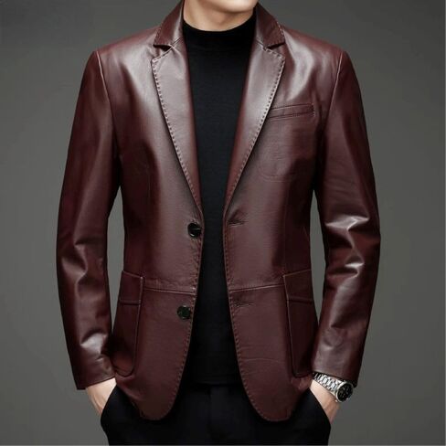 Genuine Cowhide Leather Business Suit Casual Brown Coat Jacket for Men in Saudi Arabia