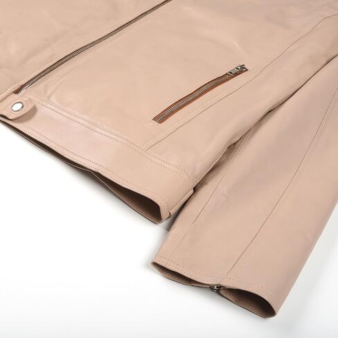 Men's Vintage Style Slim Fit Center Zip-Up Motorcycle Biker Leather Jacket in Beige Color, Premium Quality in Saudi Arabia
