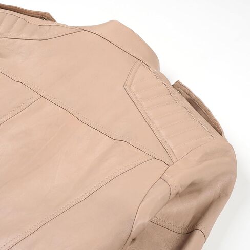 Men's Vintage Style Slim Fit Center Zip-Up Motorcycle Biker Leather Jacket in Beige Color, Premium Quality in Saudi Arabia
