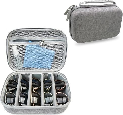 Travel Sunglasses Organizer Case with Cleaning Cloth Adjustable Slot Eyeglasses Hard-shell Storage Box for Men &Women in Saudi Arabia