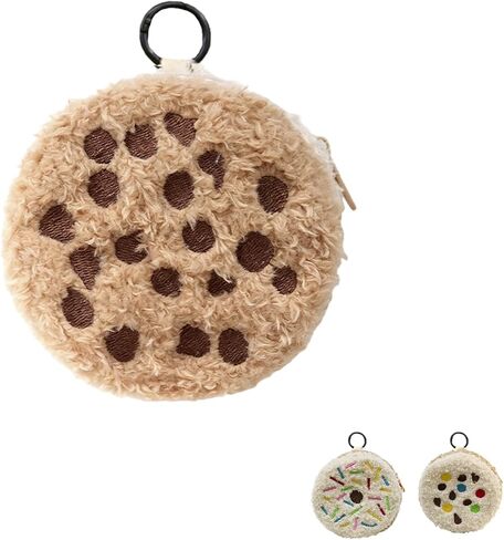 Plush Dessert Coin Purses & Pouches - Cookie, Doughnut Styles with Zipper, Soft Furry Bag Charm & Keychain (Chocolate Cookie) in Kuwait