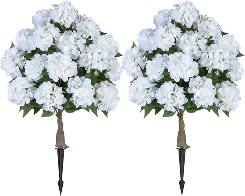 BLOSMON Hydrangea Topiary Trees Artificial - Outdoor 2 Packs 33" Pink Fake Flower Ball Tree for Front Porch Planters Urns Decor - 20 Heads Faux Hydrangea Bush Plants with Spike for Garden Yard Patio in Saudi Arabia