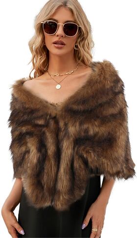 BXT Women's Faux Fur Shawl Cape for Dresses Winter Warm Faux Furry Poncho Evening Party Shoulder Wrap Warmer in Saudi Arabia