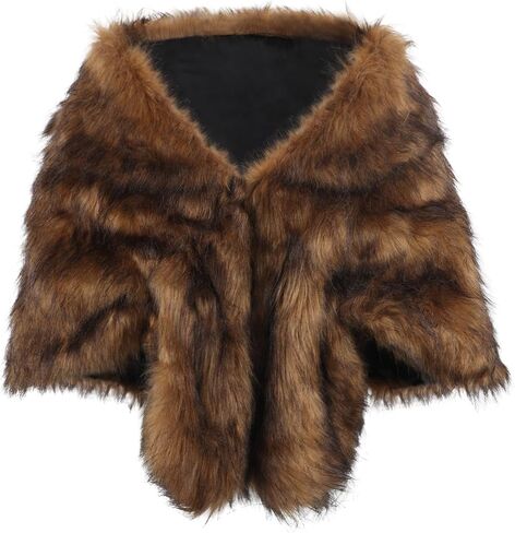 BXT Women's Faux Fur Shawl Cape for Dresses Winter Warm Faux Furry Poncho Evening Party Shoulder Wrap Warmer in Saudi Arabia